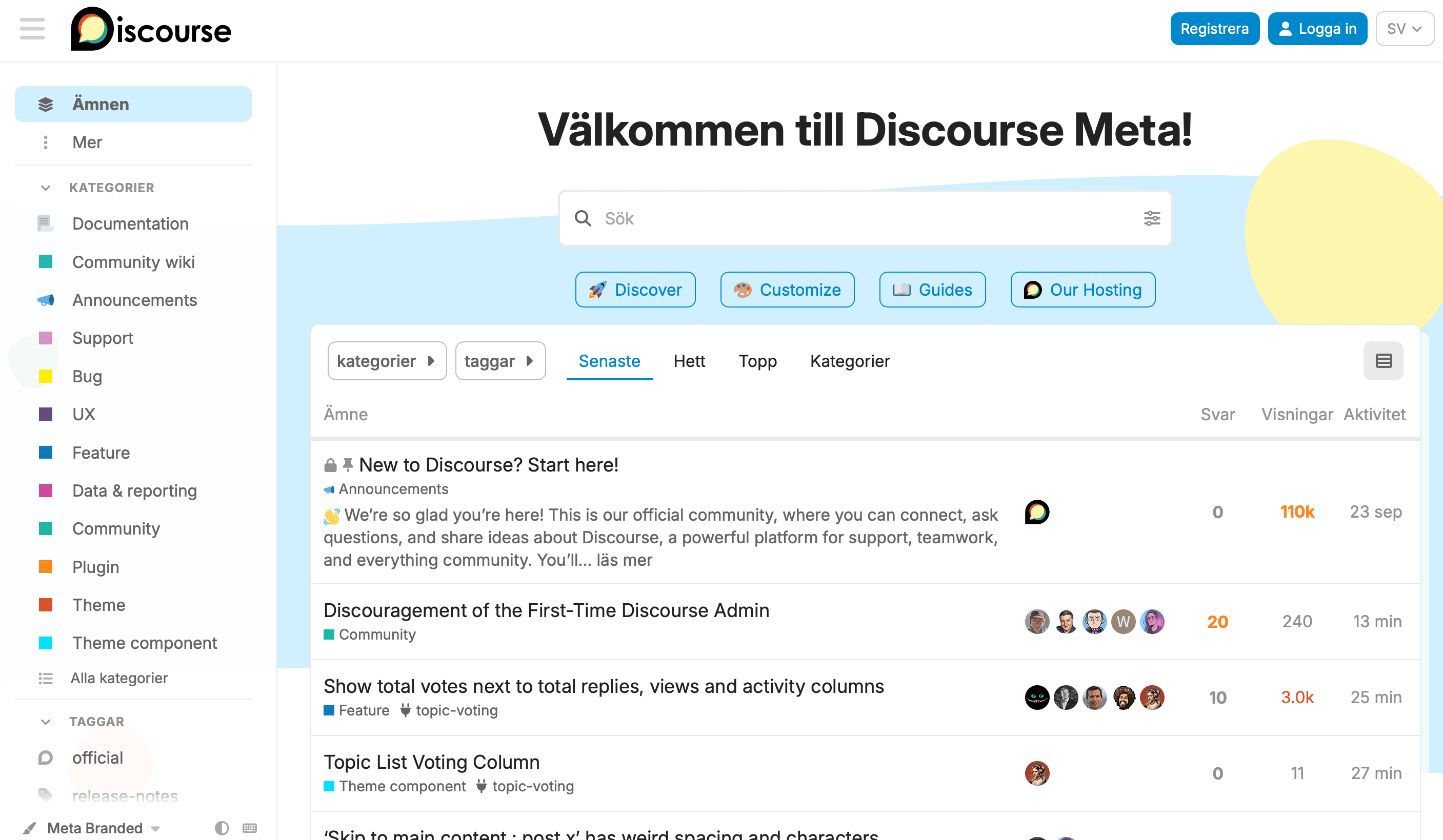 Skarmbild av projektet Föreningsforum i Discourse